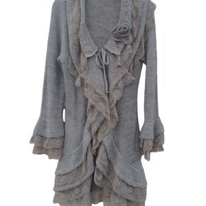 Sioni ruffled lacey romantic boho duster cardigan sweater size M